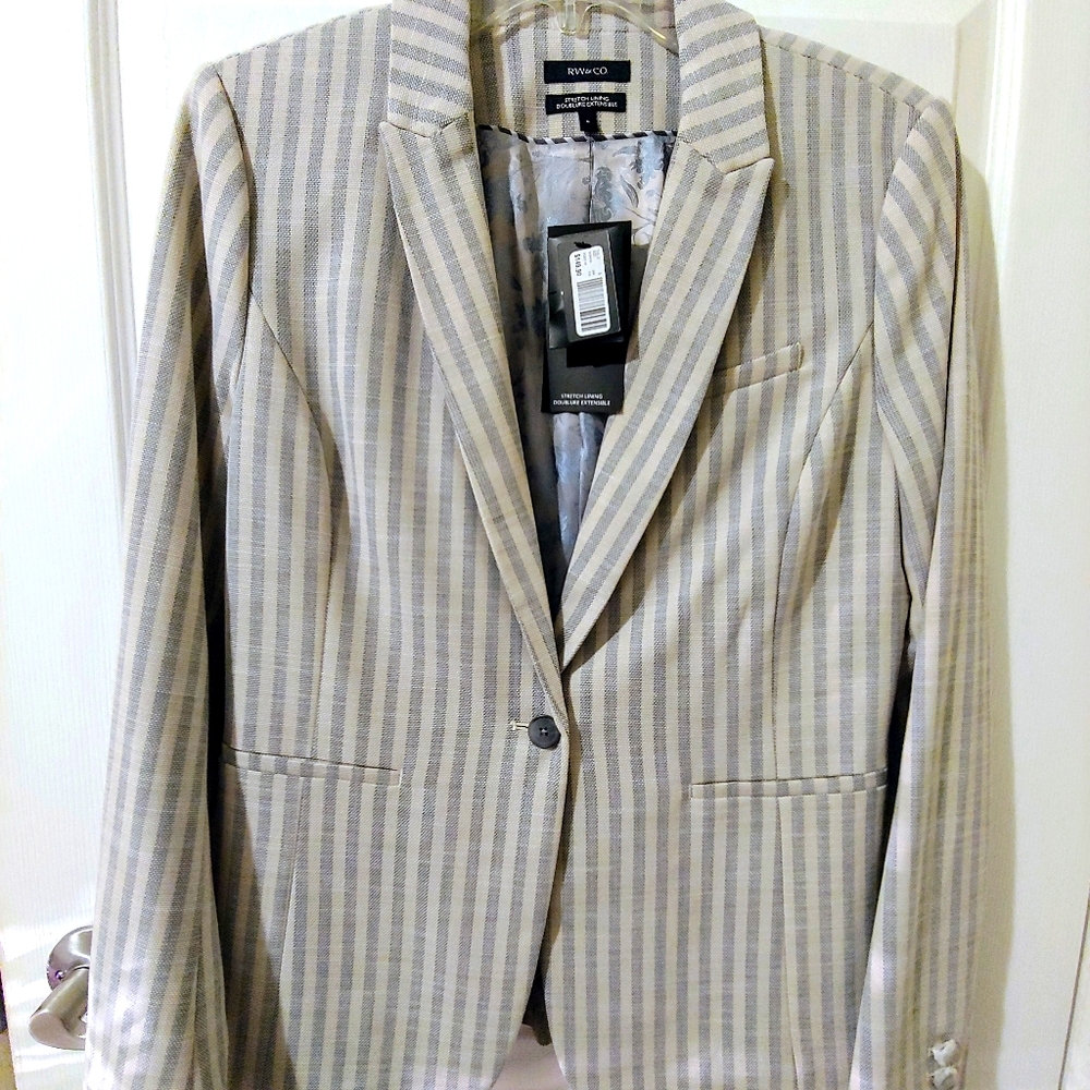 NWT RW&Co Striped Stretch Blazer, Sz 8